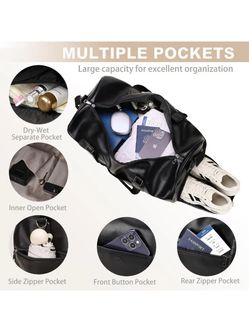 Versatile 3-in-1 Leather Duffle Bag for Travel, Gym, Overnight & Weekender Use